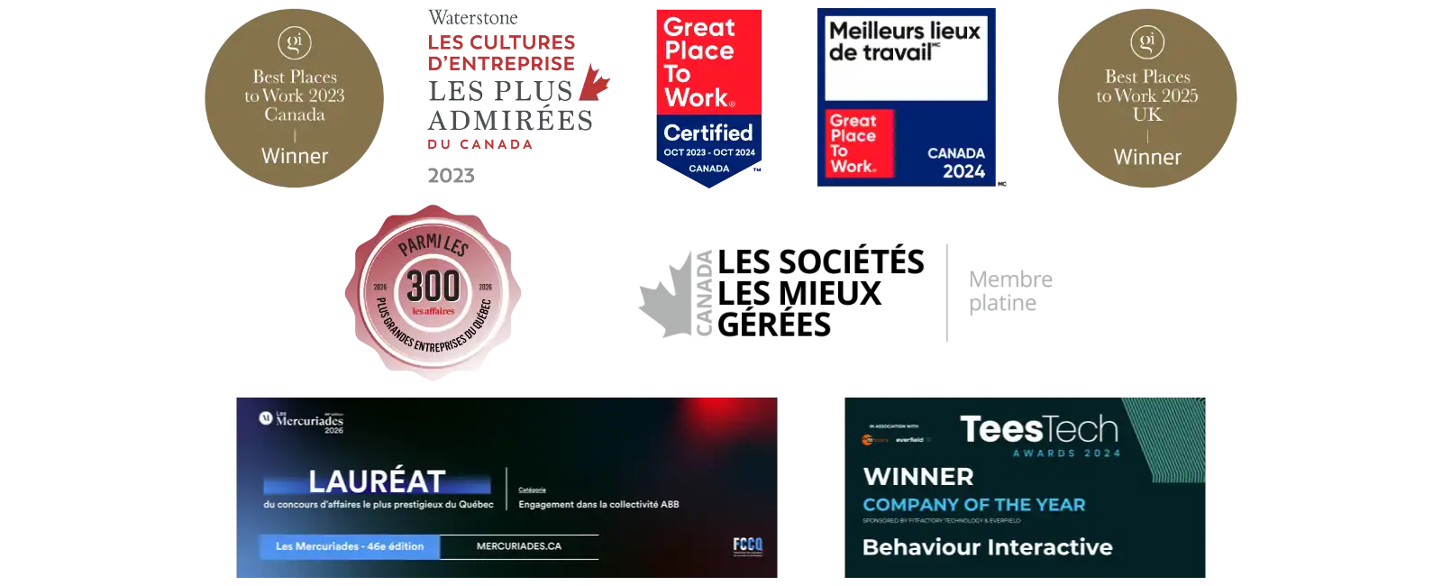 Behaviour Interactive's Accolades - Badges in French